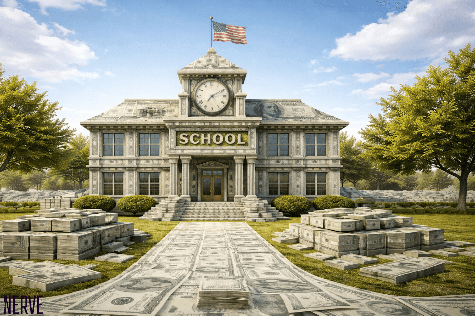 A school ,made out of literal dollar bills