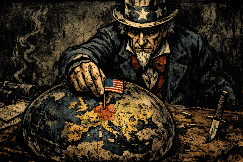 Uncle Sam planting a flag in Europe